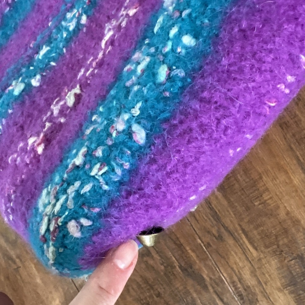 Handmade‎ Felted Wool Purple Teal Double Handle Boho Tote Handbag Purse Laptop - Picture 8 of 11